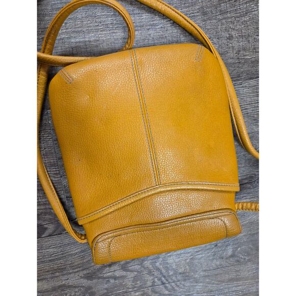 Tignanello Small Genuine Leather Crossbody Purse Autumn Fall Colors Gold Yellow - Picture 5 of 5